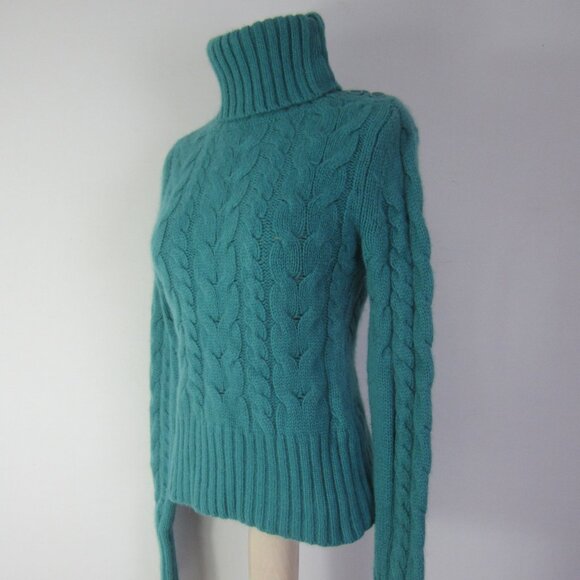 Vtg Banana Republic Women Small Turquoise Blue LS Cable Knit Angora Wool Sweater - Picture 3 of 12